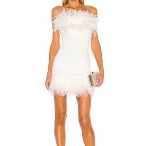 Bronx and Banco White Feathered Mini Dress